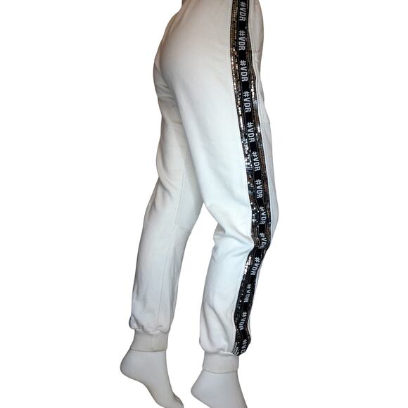 VDR Viadellarose White Sweatpants Joggers Logo Mirror Bling Size Medium - Picture 1 of 15